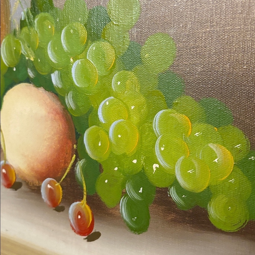 Vintage Floral Wine & Fruit Still Life Painting Gold Wood Frame Original Art - Picture 3 of 17